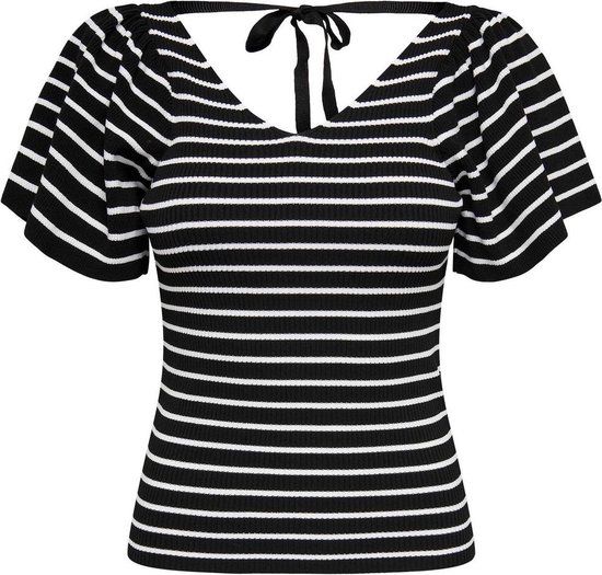 ONLY ONLLEELO Stripe S/S Back Pullover T-shirt - Black/cloud Danc - Women's Size L