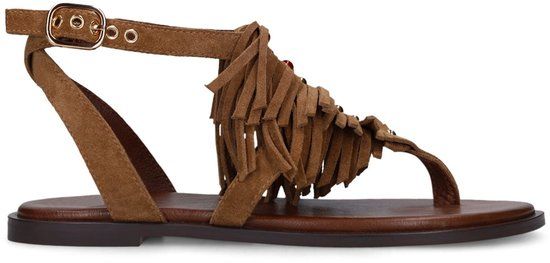 Manfield - Dames - Taupe suède slippers - Maat 40