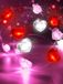 Merkloos Roze, witte en rode hartvormige lichtslinger, 3 meter lang, 30 LED-hartvormige lampjes, werkt op batterijen, voor kamerdecoratie, slaapkamer, bruiloft, jubileumfeest.