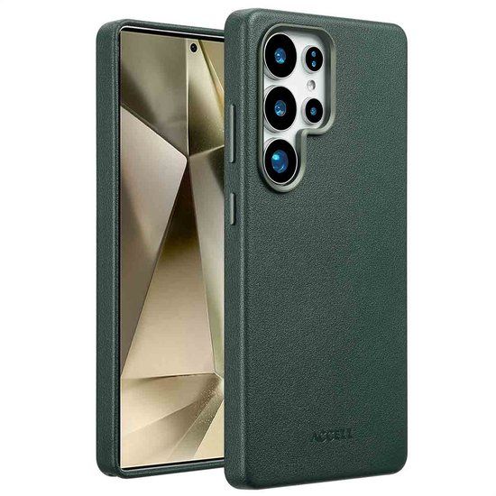 Accezz Hoesje - Geschikt voor Samsung Galaxy S25 Ultra - met Magnetische Ring Leather Backcover - Cedar Green
