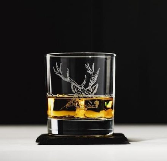 The Just Slate Company Whiskyglas EDELHERT met leisteen onderzetter (Cadeauset)