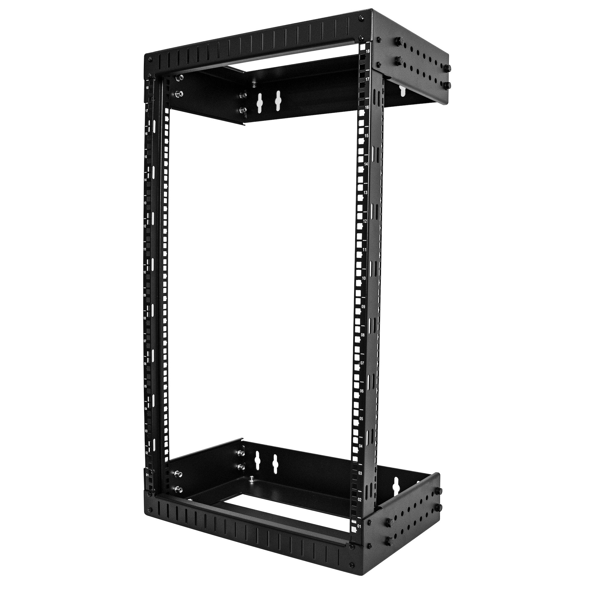 StarTech.com 2 Post 18U Heavy-Duty Wandmonteerbare Server Rack, 19" Open Frame Netwerk Rack met Verstelbare Diepte, Data Rack voor IT/AV/Patchpaneel/Computer Apparatuur, Incl Kooimoeren en Schroeven