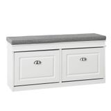 SoBuy FSR64-W Schoenenkast met 2 kleppen - Schoenenbank met Zitkussen - Wit, 104x52x24cm