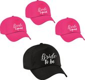 Bellatio Decorations Vrijgezellenfeest dames petjes sierlijk - 1x Bride to Be zwart + 7x Bride Squad roze