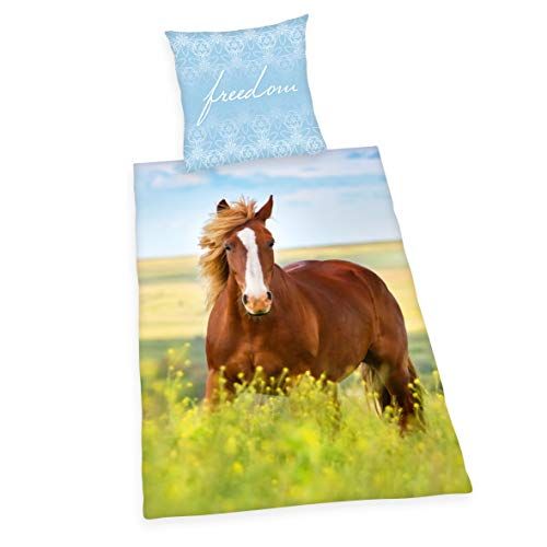 HERDING Beddengoedset, Paarden Motief Omkeerbaar, Dekbedovertrek 135 X 200 Cm, Kussensloop 80 X 80 Cm, Meerkleurig