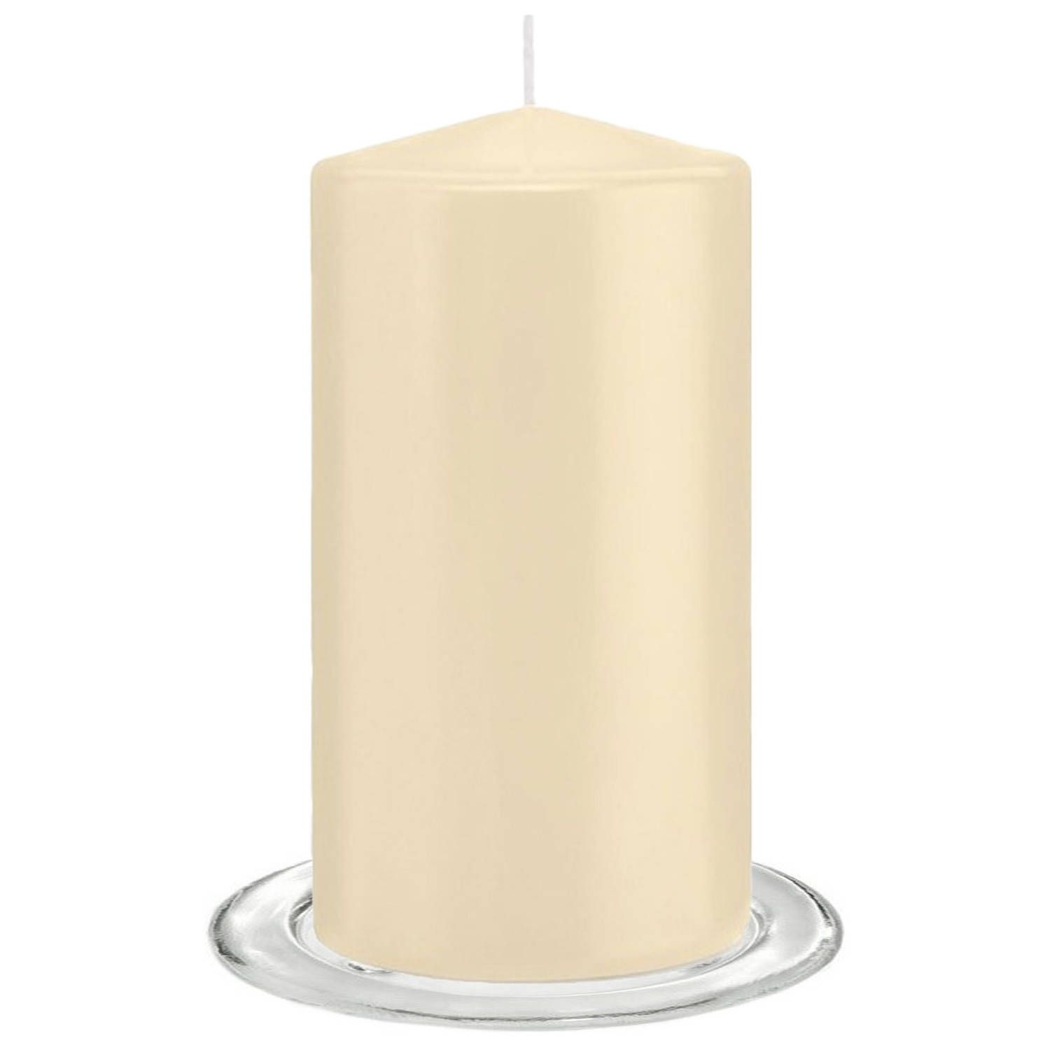 Trend Candles - Stompkaarsen met glazen onderzetters set van 2x stuks creme wit 8 x 15 cm