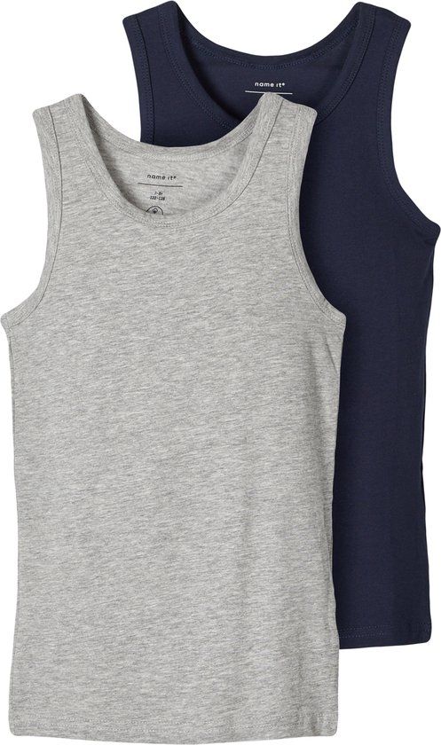 NAME IT NKMTANK TOP 2P NOOS Jongens Onderhemd - Maat 98 - Grijs Melange/Donkerblauw