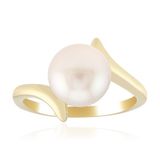 Cavill - Ring Zilver Verguld - 925 Sterling Zilver met Witte Zoetwaterkweekparel 8,5 mm - Asymmetrisch Modern Elegant Ontwerp - Maat 17-21