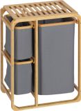 HOMCOM Wasmand met Platform Wasbox 50 x 32 x 69,7 cm Grijs+Natuur