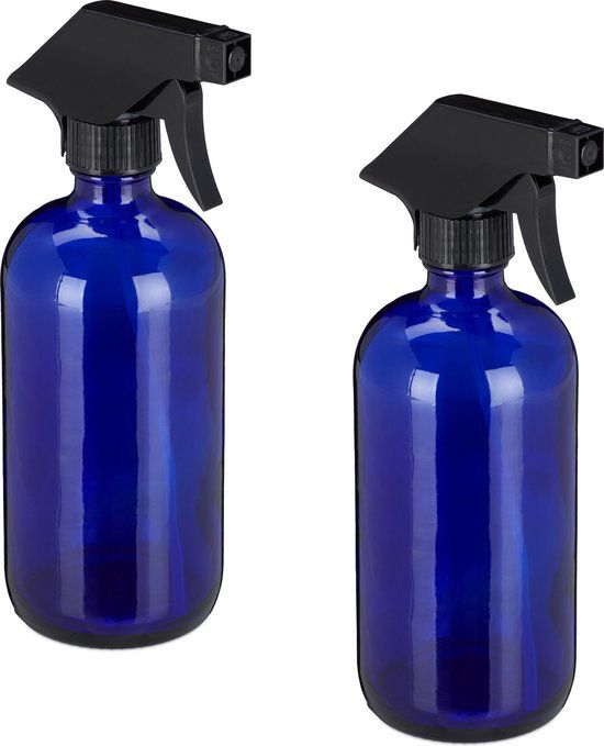Relaxdays Spuitflesjes Hervulbaar - 2 Stuks - 500 ml - Glas - Donkerblauw/Zwart