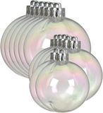 Decoris Kerstballen - 18x - transparant parelmoer - 6 en 8 cm - kunststof