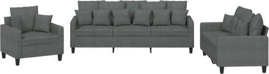 vidaXL 3-delige Loungeset met kussens stof donkergrijs