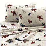 Tribeca Living Plaid Moose Flanel Diepe Pocket Sheet Set, Volledig