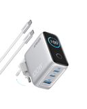 Anker B121BG41 Chargeur rapide AC universel pour appareils mobiles, 100W, 1x USB-A, 2x USB-C, Argent