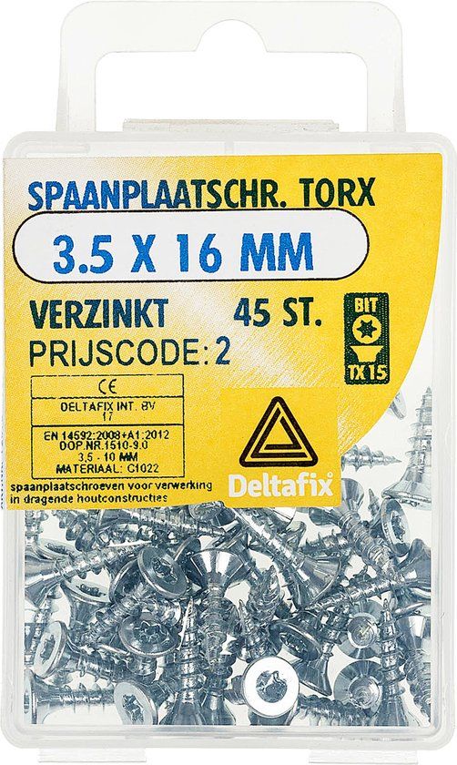 Deltafix Spaanplaatschroeven Platkop Torx Verzinkt 3.5 x 16mm 45 Stuks