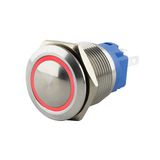 SeKi Roestvrij stalen drukknop Ø19mm tastend gewelfde kopvorm gekleurd verlichte LED-ring in rood soldeeroogjes/platte stekker 0,5x2,8 aansluiting; belknop