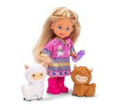 Simba Evi Love Alpacas Pop met alpacas, schattige outfit, 2 dierfiguren met accessoires, poppenset met drinkfles, speelgoed voor kinderen, 12 cm, vanaf 3 jaar