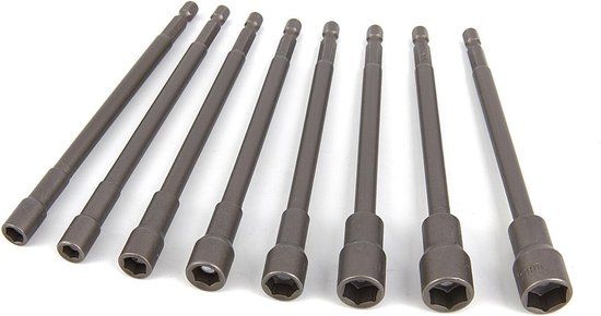 HBM machines HBM 8 Delige Extra Lange 150 mm. Magnetische Dopsleutelset met HEX opname