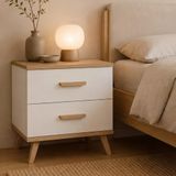 ibonto Table de nuit blanc Chêne Artisan 2 tiroirs Pieds en bois 45 cm (1 table de nuit)