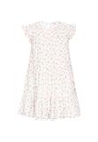 myMo Jurk met volant, korte mouw, ronde hals, A-lijn, gebloemd, katoen, viscose, roos, L