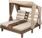 Unyqoos® Lit double pour enfants, chaise longue de jardin en bois pour deux personnes avec 2 porte-gobelets et un parasol sur trois côtés, de couleur expresso/écru, adapté aux enfants de 3 à 6 ans