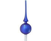 Krebs Kerst piek - blauw - 28 cm - glas - gedecoreerd - kerstboompiek - kerstboom topper