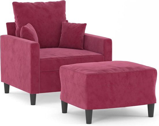 vidaXL Fauteuil met voetenbank 60 cm fluweel wijnrood