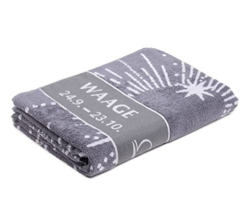Gözze sauna handdoek met sterrenbeeld Weegschaal - 80 x 180 cm - antraciet/zilver