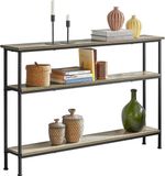 SoBuy Consoletafel – Bijzettafel met 3 Opbergplanken - smal industriële haltafel – Hout/Metaal, 120x20x77 cm, FSB49-PZ