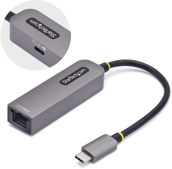 StarTech.com 2.5GbE USB-C naar Ethernet Adapter, 100W PD Pass-Through, NBASE-T