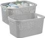Plasticforte Panier à linge - 2x - 35 litres - rotin - gris clair - plastique - 53 x 36 x 26 cm - panier de transport - avec poignées - léger