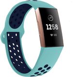 Strap-it Fitbit Charge 3 sport bandje - aqua/donkerblauw - Maat: L
