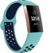 Strap-it Fitbit Charge 3 sport bandje - aqua/donkerblauw - Maat: L