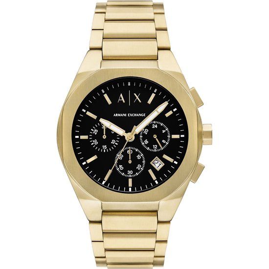 Armani Exchange AX4180 Heren Horloge - Goudkleurig - Zwart Wijzerplaat - Stalen Band - 42mm