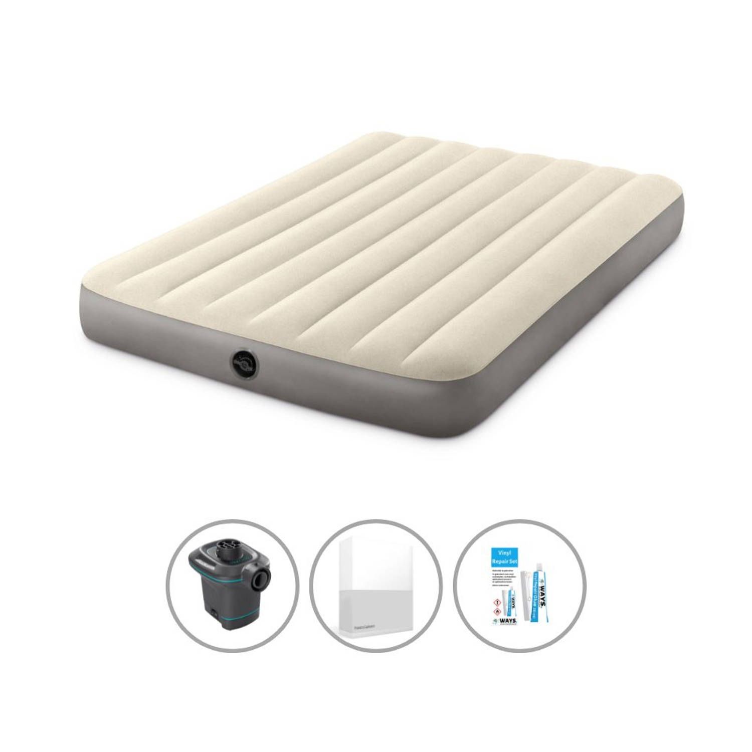 Intex luchtbedset - twijfelaar - 137 x 191 x 25 cm - beige