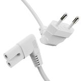 ETEC Stroomkabel 2-polig, 2,0 m, eurostekker, stekker type C naar IEC C7 bus, Euro 8-stekker, 90 graden hoek, stroomkabel, voeding voor PS3, PS4, PS5, huishoudelijke apparaten, tv enz., wit