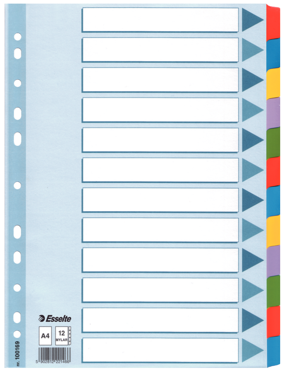 Esselte tabblad, karton met mylar versterkte tabs, A4