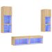 vidaXL Ensemble de meubles TV 6 pièces avec éclairage LED, chêne Sonoma