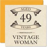 Vintage 49e verjaardagskaarten voor vrouwen - leeftijd 49 jaar - leuke verjaardagskaart voor mama zus vrouw vriendin vriend neef tante 145 mm x 145 mm dames wenskaarten, 49e verjaardagskaart