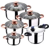 Inductiekookgerei Jumpy Inductiekookgerei set, 8-delig, van roestvrij staal, met snelkookpan, 6 l