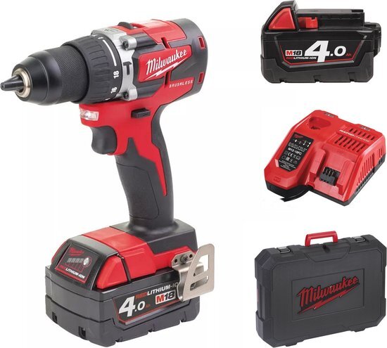 Milwaukee M18CBLPD-402C 18V Li-Ion accu klopboor-/schroefmachine set 2x 4.0Ah accu in koffer - koolborstelloos