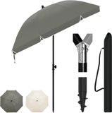 Merkloos Strandparasol met grondboor - Grijs - Rond - Stokparasol - Oxford stof - Metaal - 195 cm - 155 cm