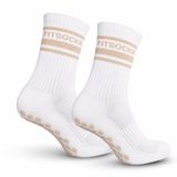 FS FitSockr Gripsocks FitSockr Gripsokken Voetbal - Sportsokken - Grip socks - Voetbalsokken - Padel sokken - Antislip Sokken Heren/Dames/Kind - Line - Wit Beige- Maat 38-43