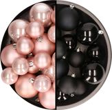 Kerstversiering boules de Noël en plastique mélange de couleurs noir/rose clair 6-8-10 cm paquet de 44x pièces