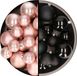 Kerstversiering boules de Noël en plastique mélange de couleurs noir/rose clair 6-8-10 cm paquet de 44x pièces