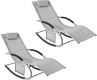 SoBuy Set van 2 Ligstoelen, Tuinstoelen, Schommelstoel met Verstelbare Hoofdsteun, Opbergzak - Voor Tuin, Balkon, Strand, Buiten, Grijs,OGS28-HGx2