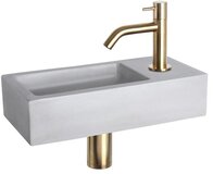 Differnz Ravo Fonteinset - Beton - Lichtgrijs - Gebogen Kraan - Mat Goud - 38.5x18.5x9cm