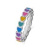 Lucardi Kinder Zilveren ring gekleurde emaille hartjes - Ring - 925 Zilver - Zilverkleurig - 16.50 / 52 mm