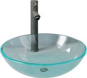 vidaXL Wastafel met kraan en pop-up afvoer gehard glas transparant