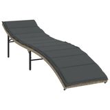 Poly Rattan Bain de soleil avec coussin 55x199x50 cm gris clair